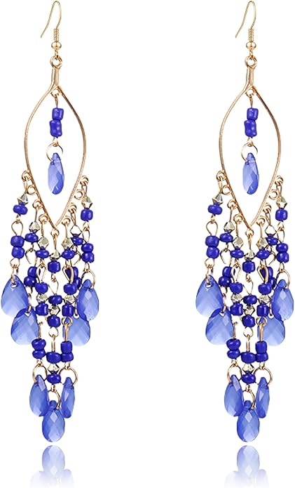 Vintage Inspired Cobalt Blue & Gold  Bejeweled Boho Chandelier Earrings