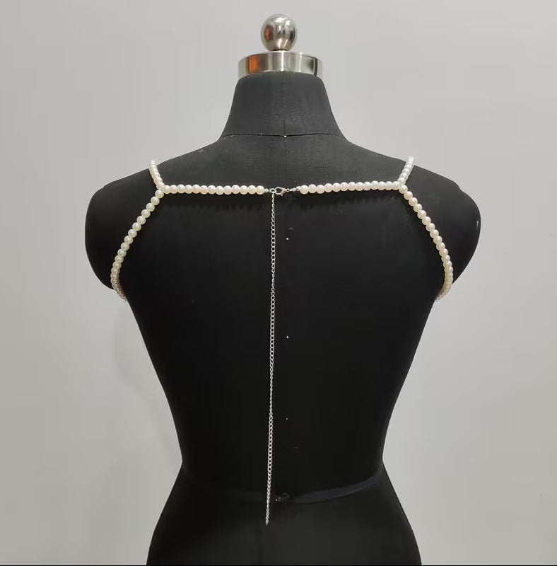 Luxe Draped Faux Pearl Multi Strand Bejeweled Backless Bralette Top Body Jewelry