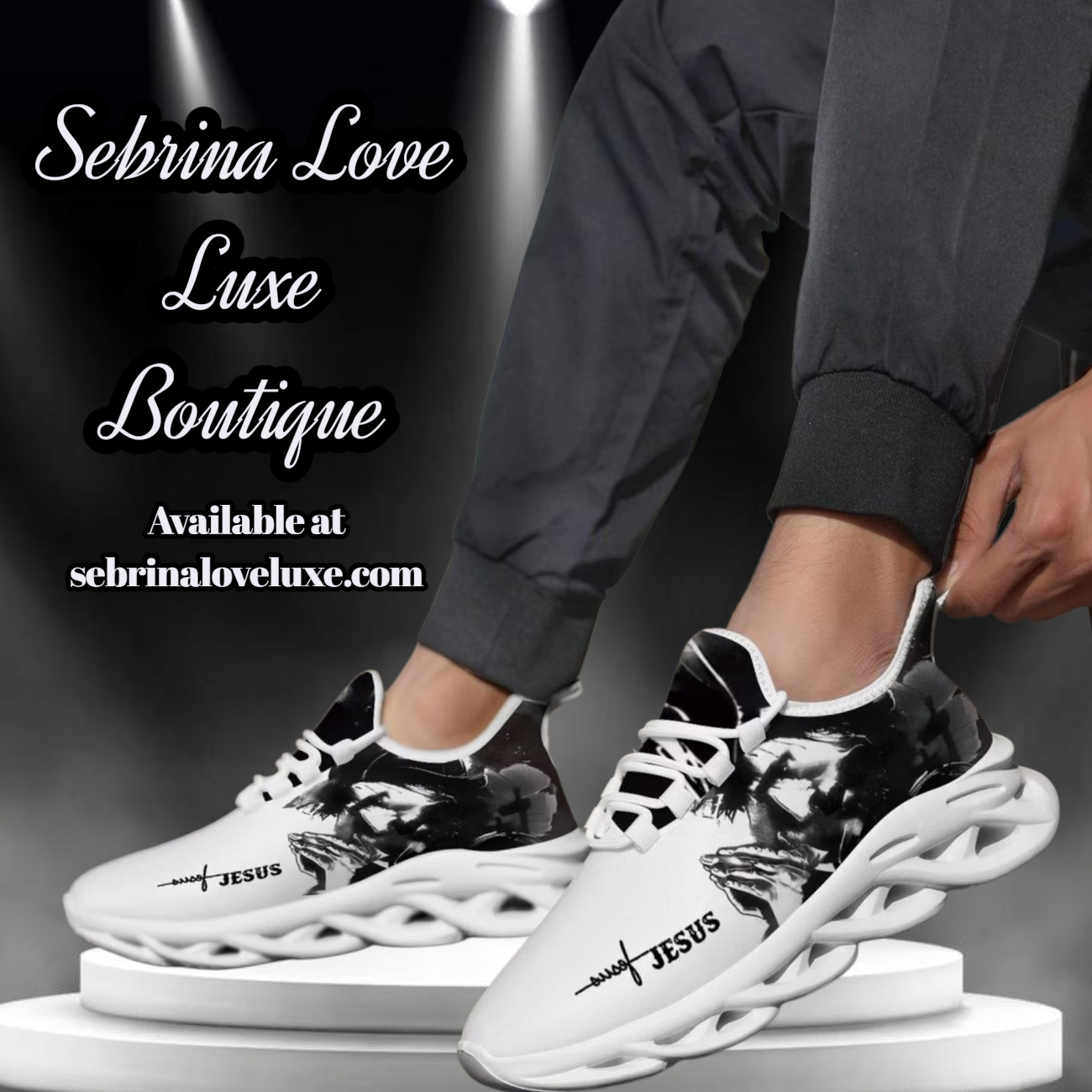 Men's "JESUS" Black & White Sneakers Running Shoes