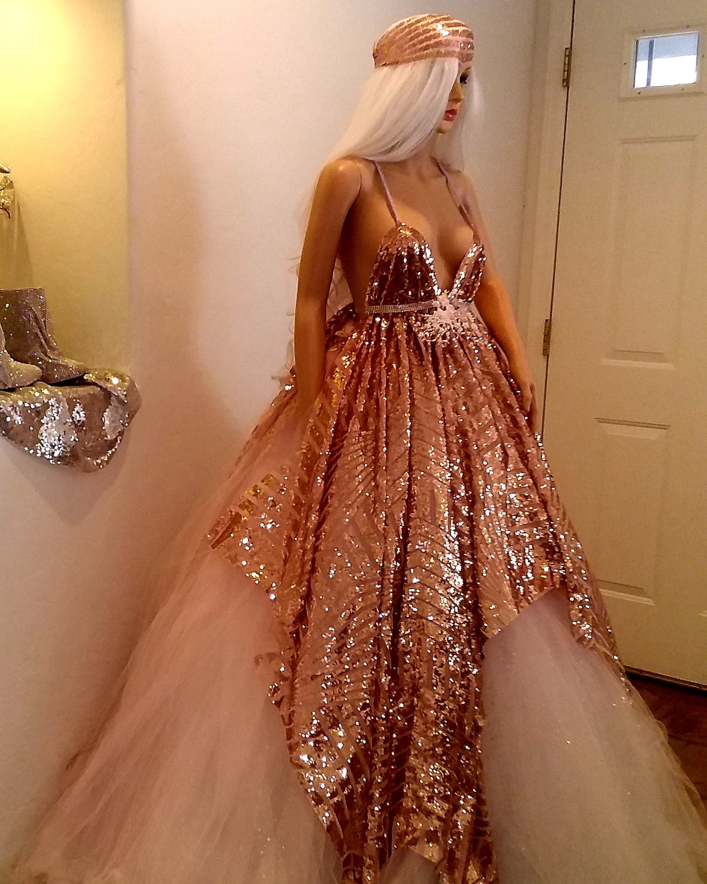 The "HELEN" Gatsby Inspired Art Deco Sequin Lace Crystal Tulle Wedding Ballgown Set