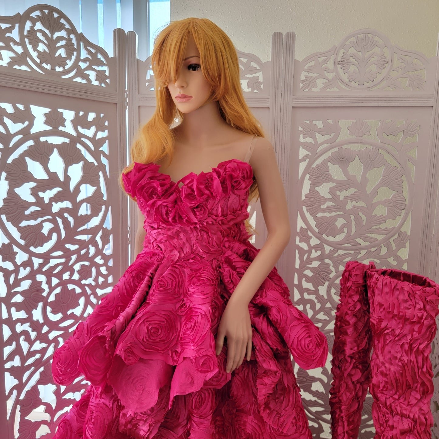 "CALLIA" Hot Pink Satin Wedding Ballgown Set Without Jacket (Custom Order)