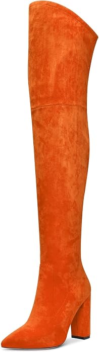 Beautiful Orange Faux Suede Over The Knee Thigh Boots