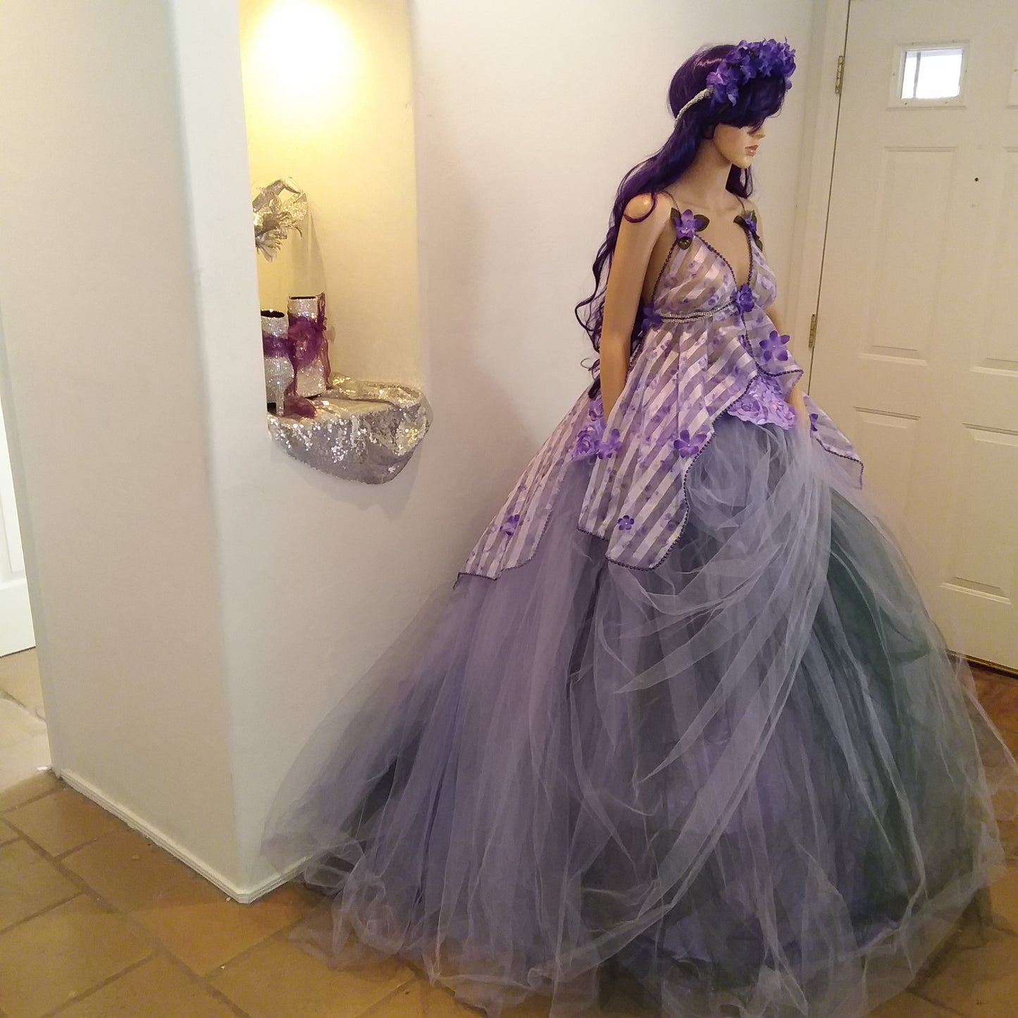 "LEILANI" Lavender & Hunter Green Organza & Tulle Wedding Ballgown Set
