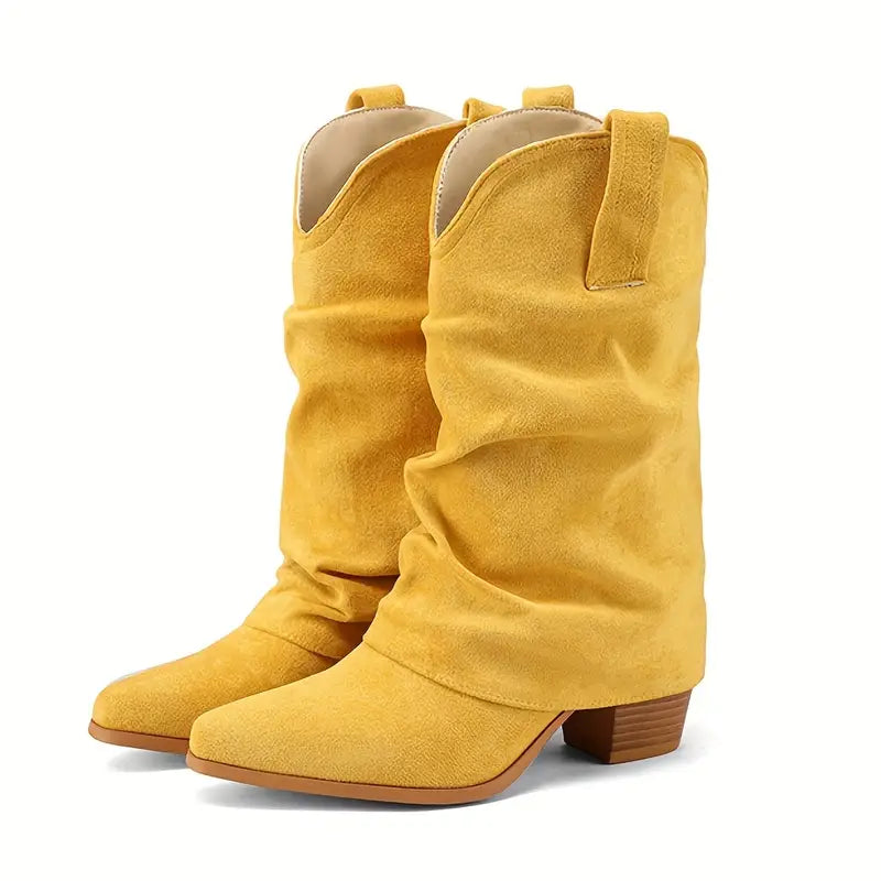 Golden Yellow Boho Festival Foldover Western Boots