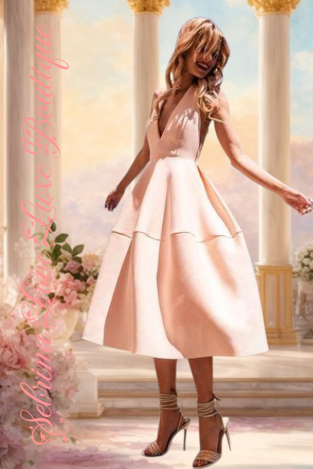 Romantic Blush Backless Tea Length Dress