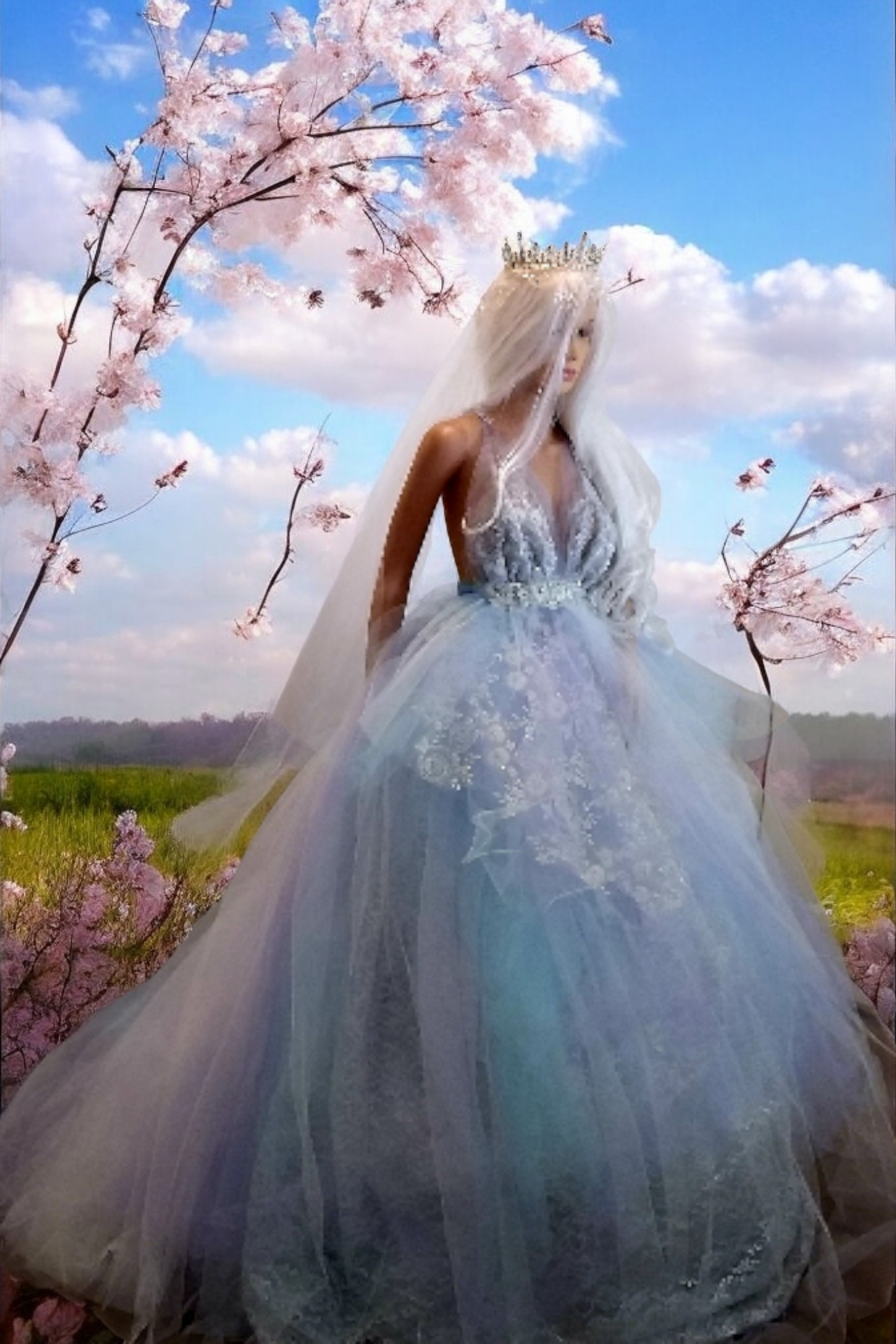 "MORWENNA" Lavender, Blue & White Lace & Tulle Wedding Ballgown Set