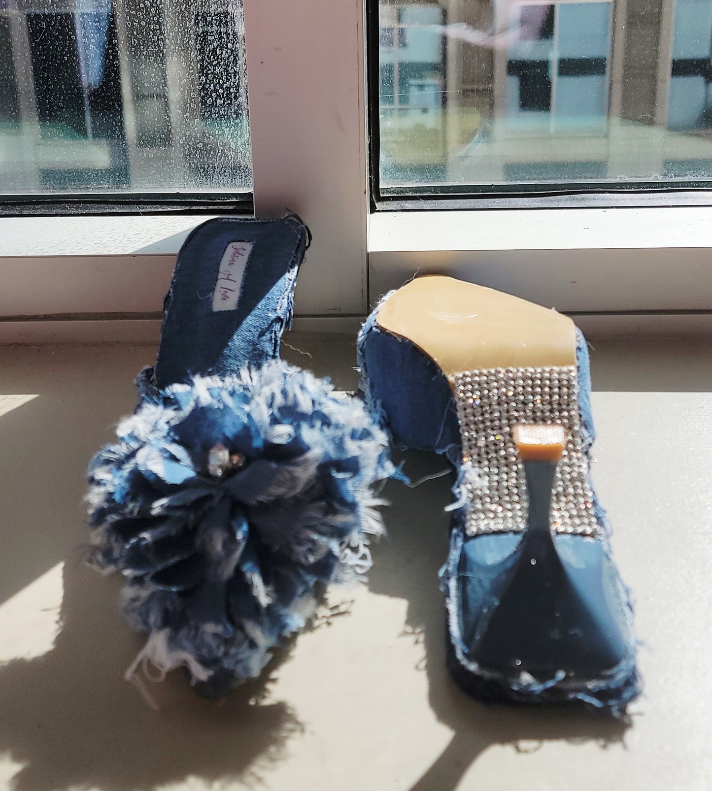 "KIMBERLY" Denim & Diamonds Crystal Mules