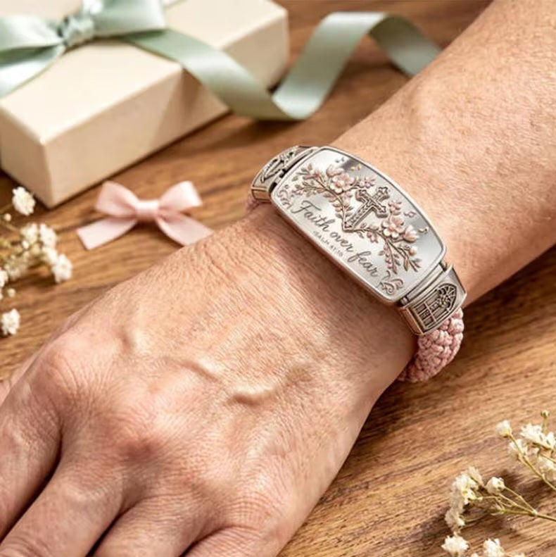 Beautiful Christian Scripture Pink & Silver braided Bracelet