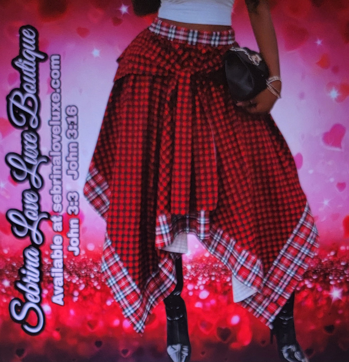 Grunge Goth Red & Black Plaid Asymmetrical Handkerchief Midi Maxi Skirt