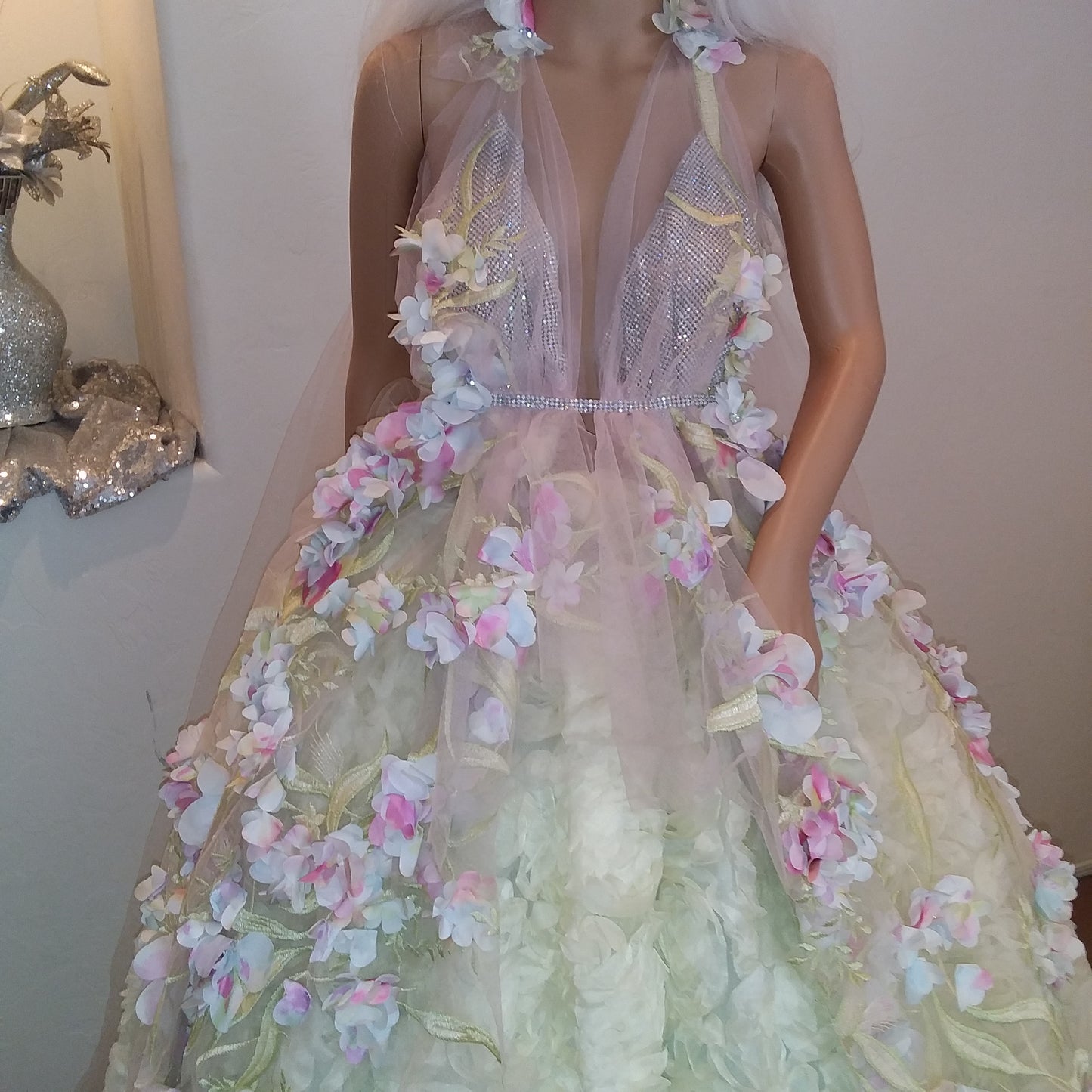 "HYACINTH" Pastel Watercolor 3D Floral Wedding Ballgown Set