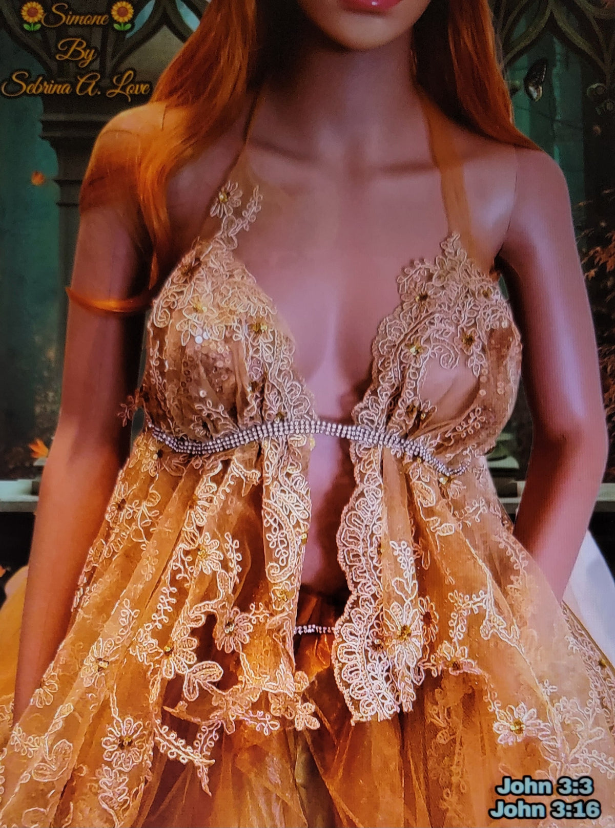 The "SIMONE" Crystal Gold Embroidered Lace Boho Festival Wedding Ballgown Set (Custom Order)