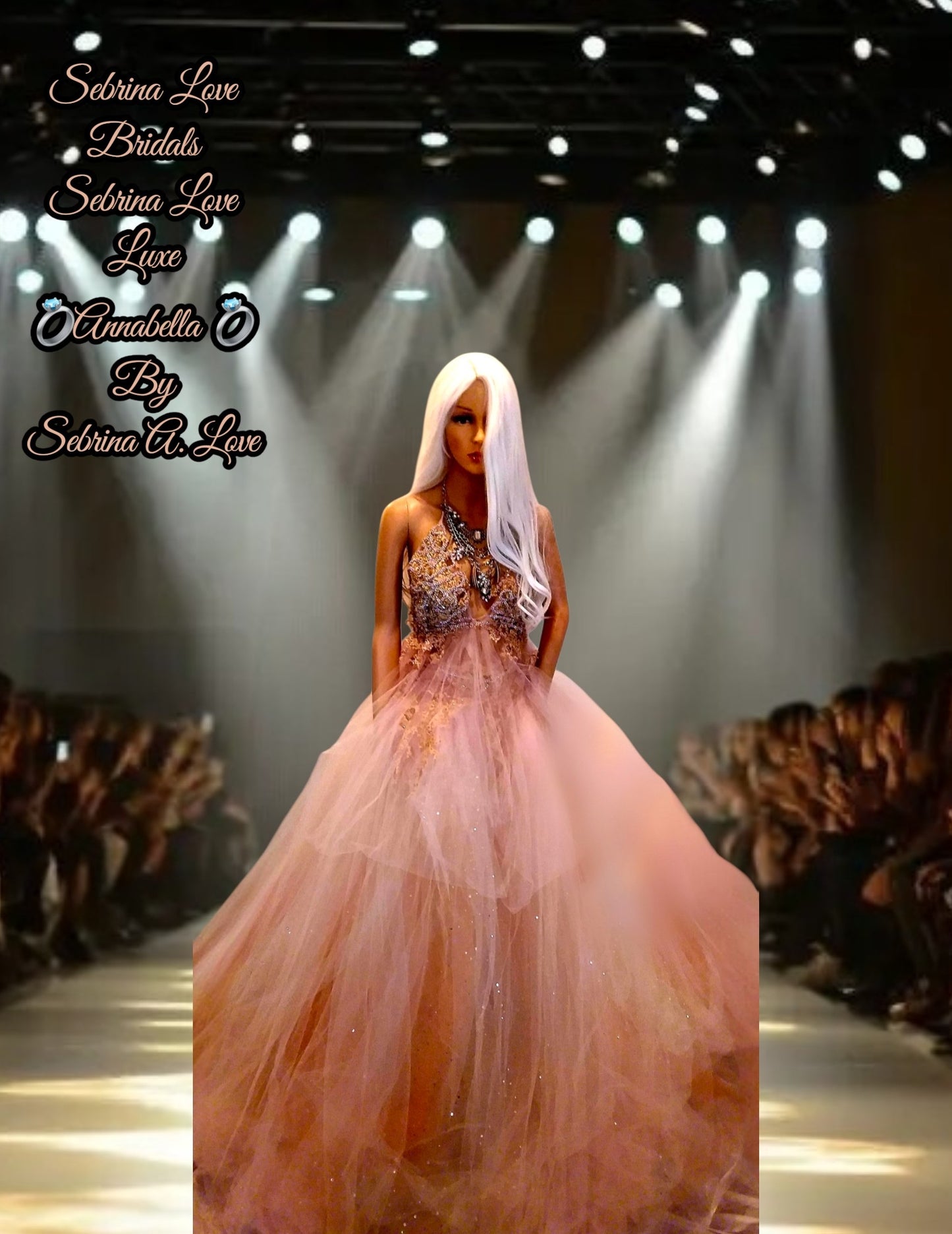 "ANNABELLA"Boho Blush Lace & Tulle Wedding Ballgown Set