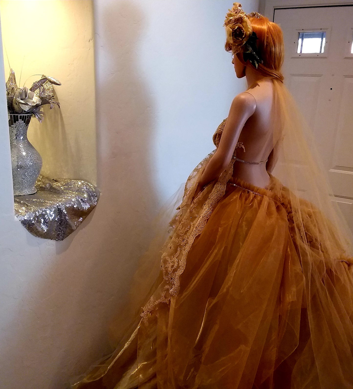 The "SIMONE" Crystal Gold Embroidered Lace Boho Festival Wedding Ballgown Set (Custom Order)