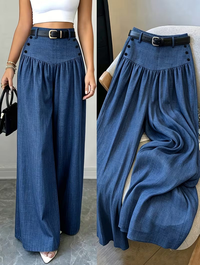 Chic Blue Boho Flowy Wide Leg Pants