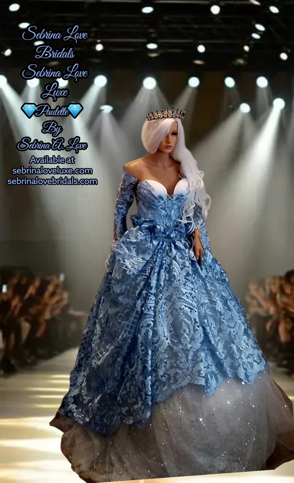 "PAULETTE" Blue Damask Lace & Tulle Wedding Ballgown Set (Custom Order)