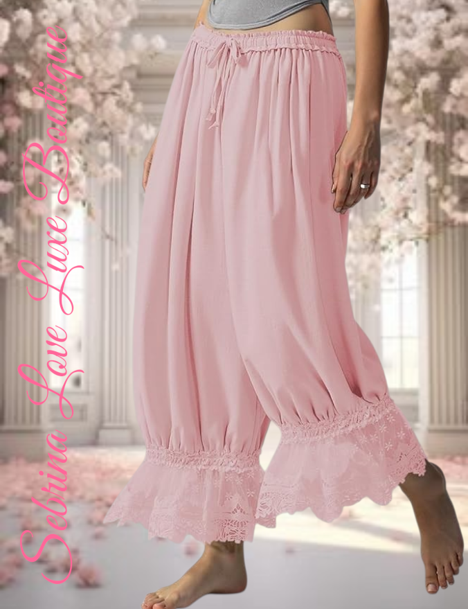 Romantic Victorian Inspired Pink Boho Wide Leg Pantaloon Bloomer Harem Pants