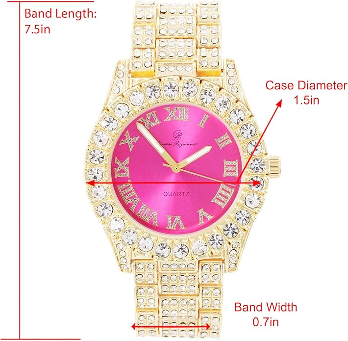 Elegant Gold & Hot Pink Diamante Crystal Bling Watch