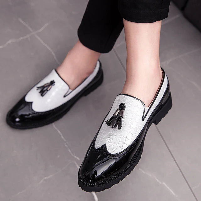 Elegant Men's Black & White Tassel Spectator Opera Pump Shoes