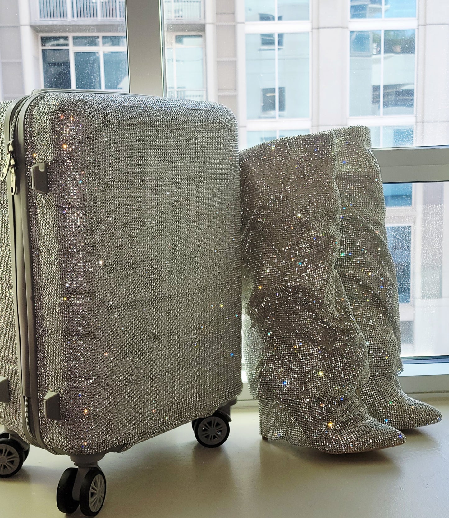 "NEW YORK HEIRESS" Custom Order Silver Rhinestone Crystal Diamante TSA size Approved Carry-on Luggage Case