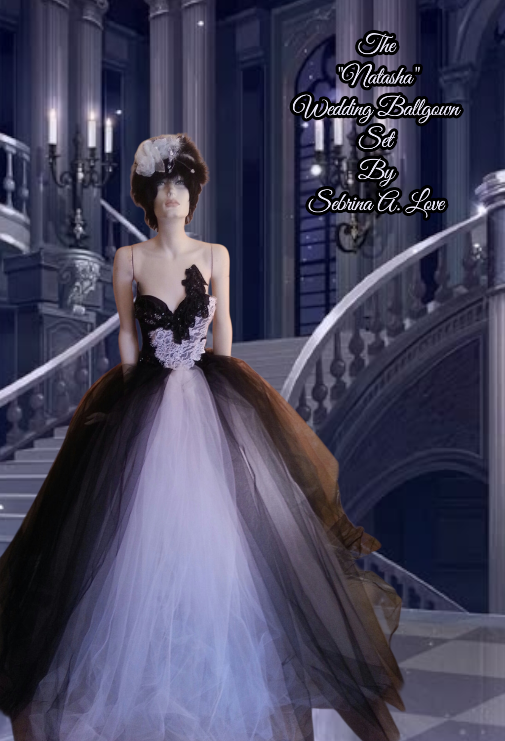 "NATASHA" Custom Order Gothic Romance Black & White Lace & Tulle Wedding Ballgown Set