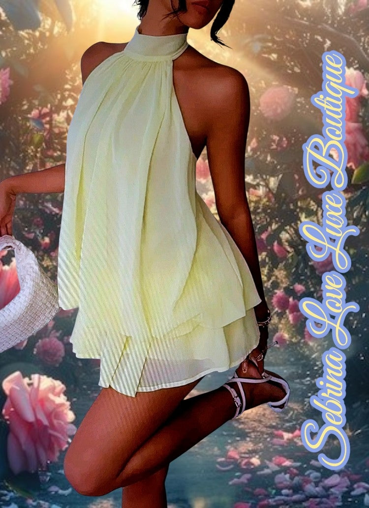 Flirty Chiffon Yellow Backless Mini Dress