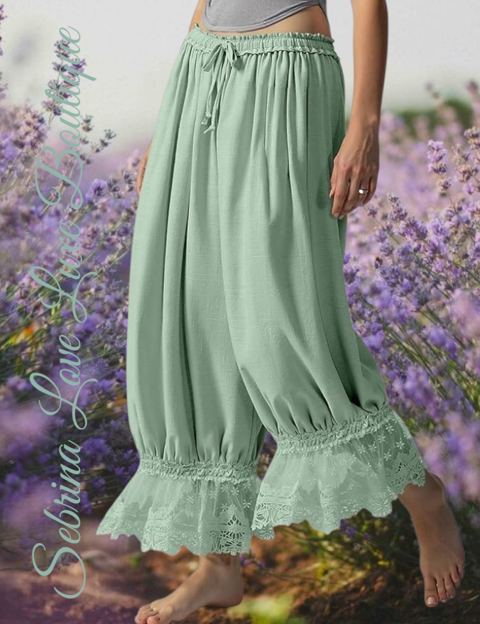 Romantic Victorian Inspired Mint Green Boho Wide Leg Pantaloon Bloomer Harem Pants