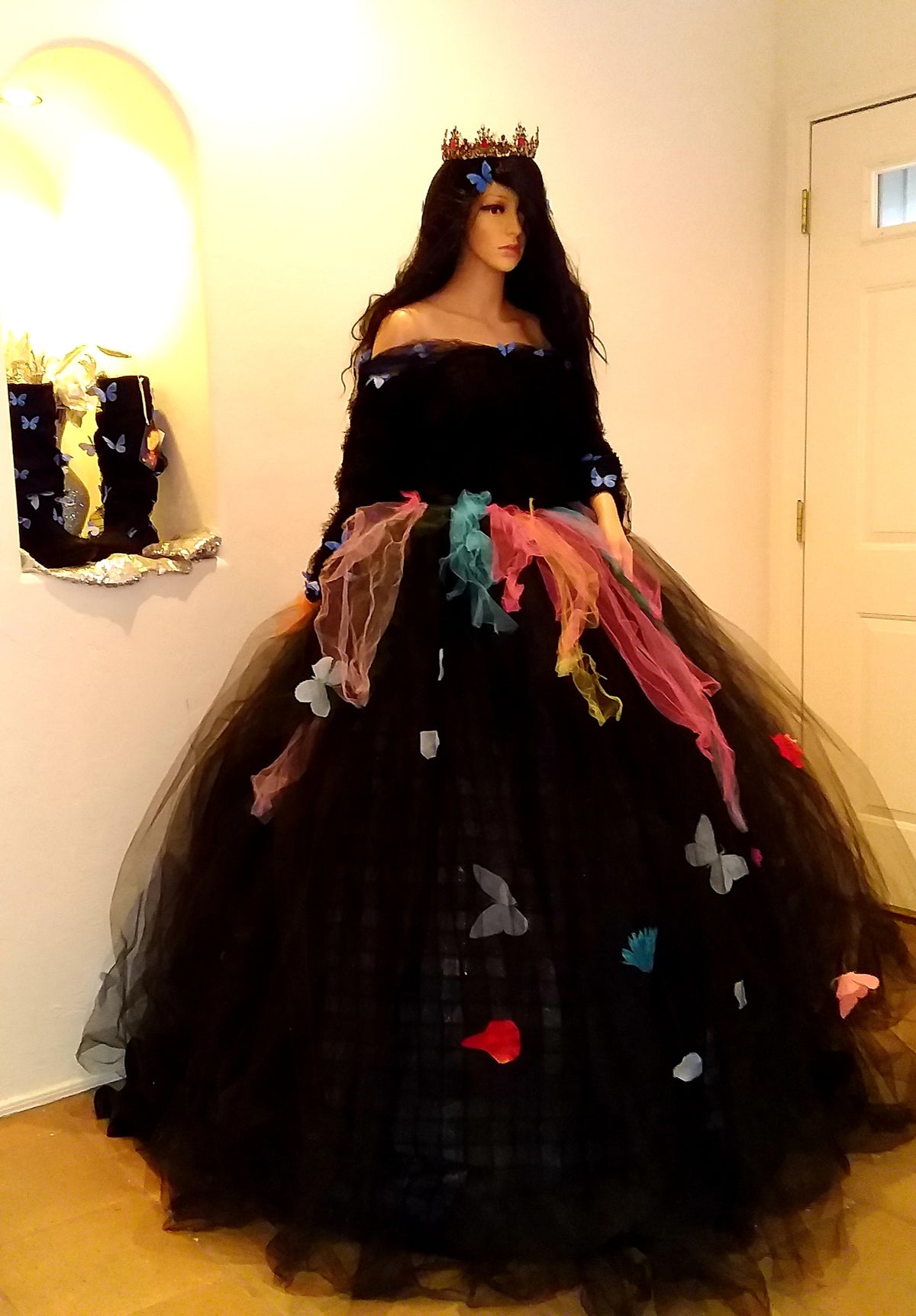 🦋BRANWYN🦋 Custom Order Gothic Romance Black Multicolor Butterfly Lace & Tulle Wedding Ballgown Set