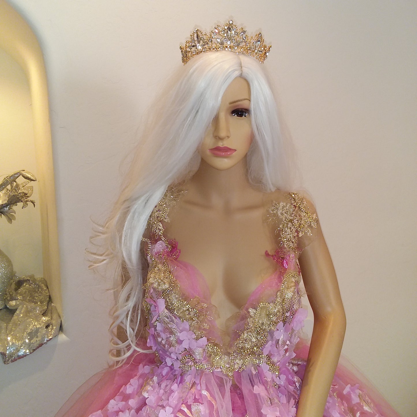 "HOPE" Pink & Gold Embroidered 3D Lace Crystal Beaded Wedding Ballgown Set