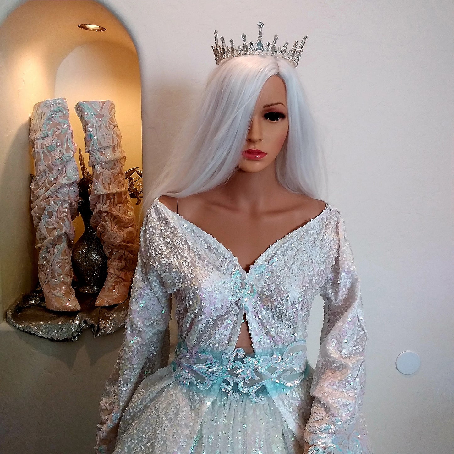 "BELLALUNA" Iridescent White Sequin Wedding Ballgown Set