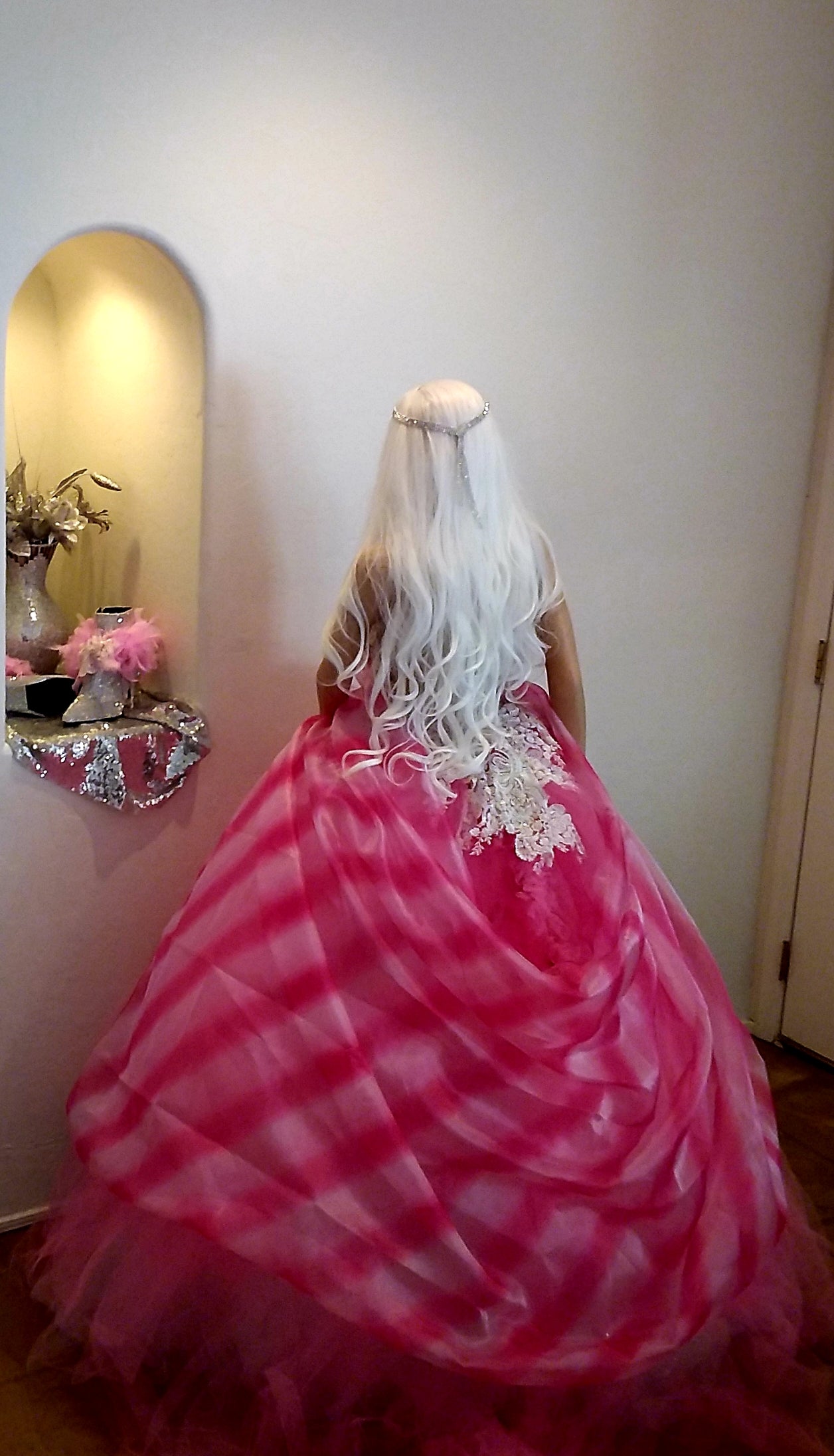 "FARRAH" Pink Tie Dye Organza Wedding Ballgown Set