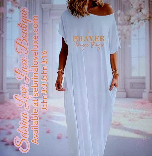 "FAITH CHANGES THINGS" White & Gold Inspirational Scripture Maxi Dress