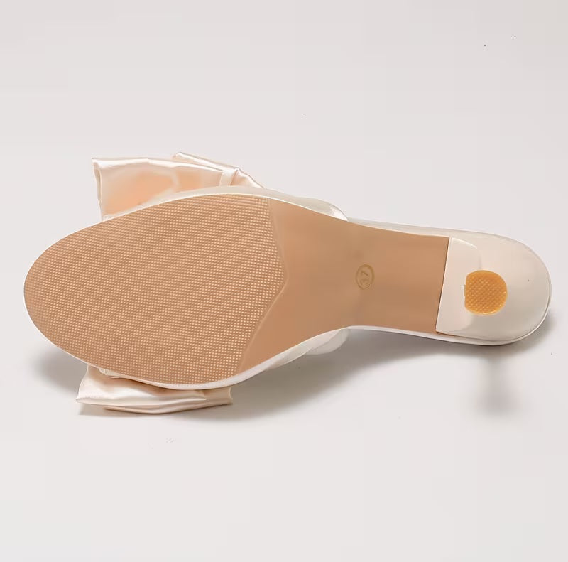 Flirty Romantic Champagne Ivory Bow Embellished Mules
