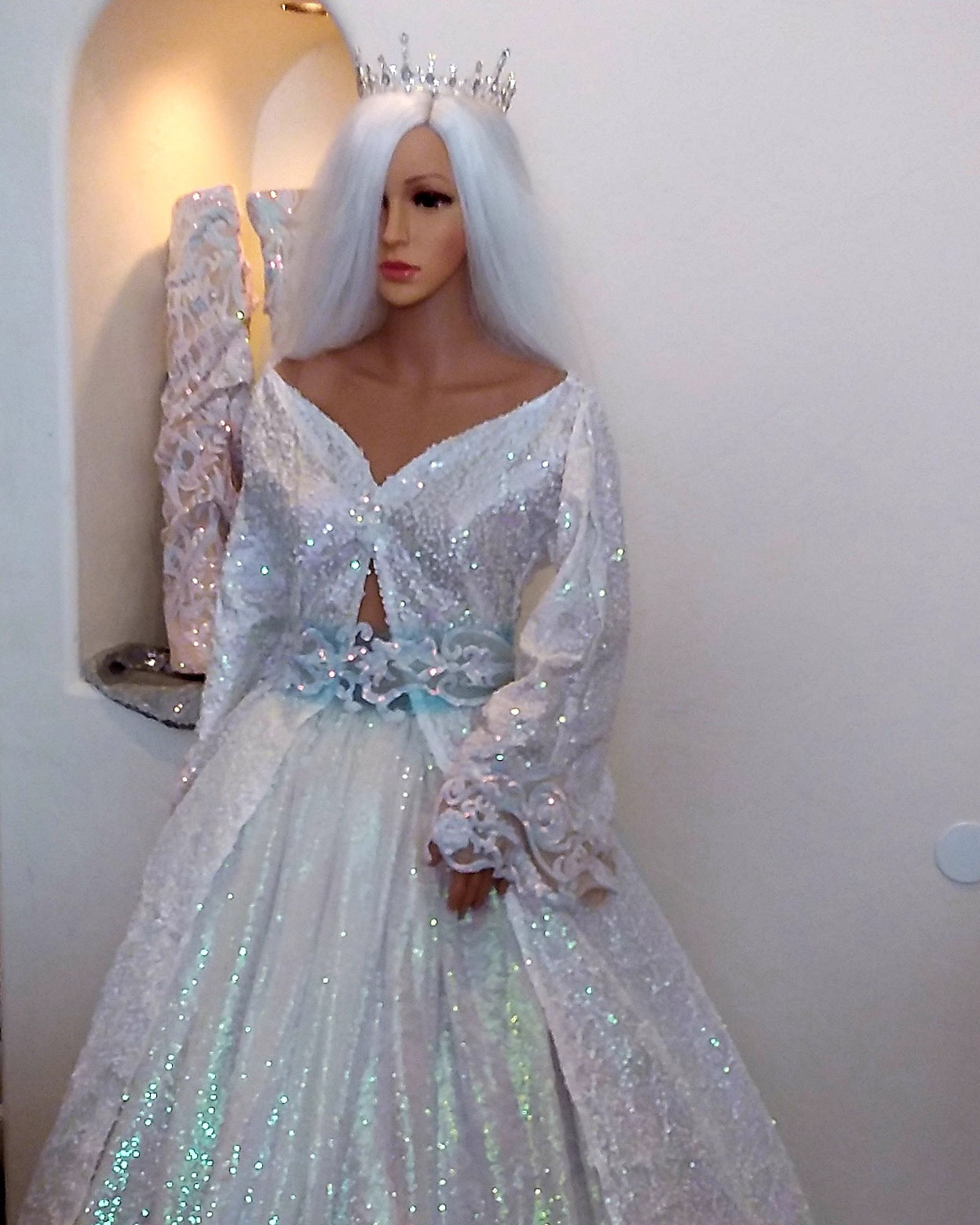 "BELLALUNA" Iridescent White Sequin Wedding Ballgown Set