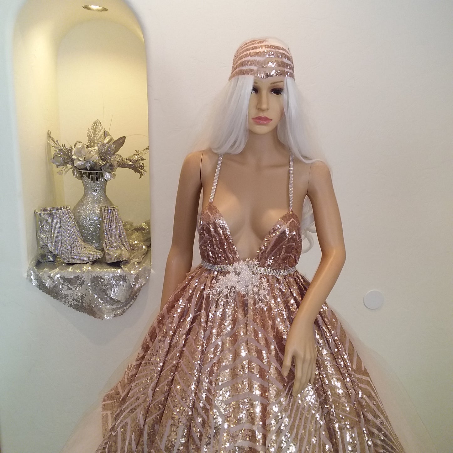 The "HELEN" Gatsby Inspired Art Deco Sequin Lace Crystal Tulle Wedding Ballgown Set