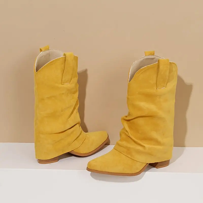 Golden Yellow Boho Festival Foldover Western Boots