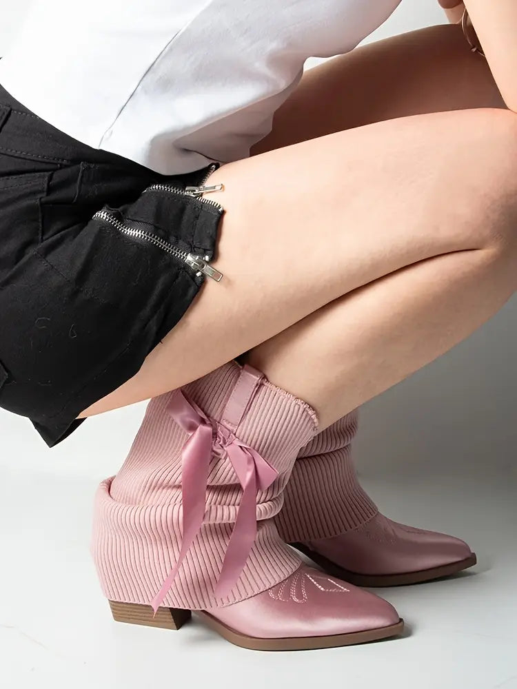 Ballet Inspired Pink Boho Festival Knit Foldover Western Boots