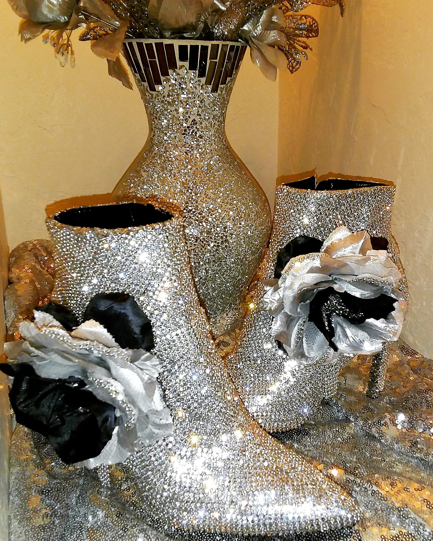 "TWILA" Custom Order Gothic Romance Black & Silver Crystal Stardust Organza Tulle Wedding Ballgown Set