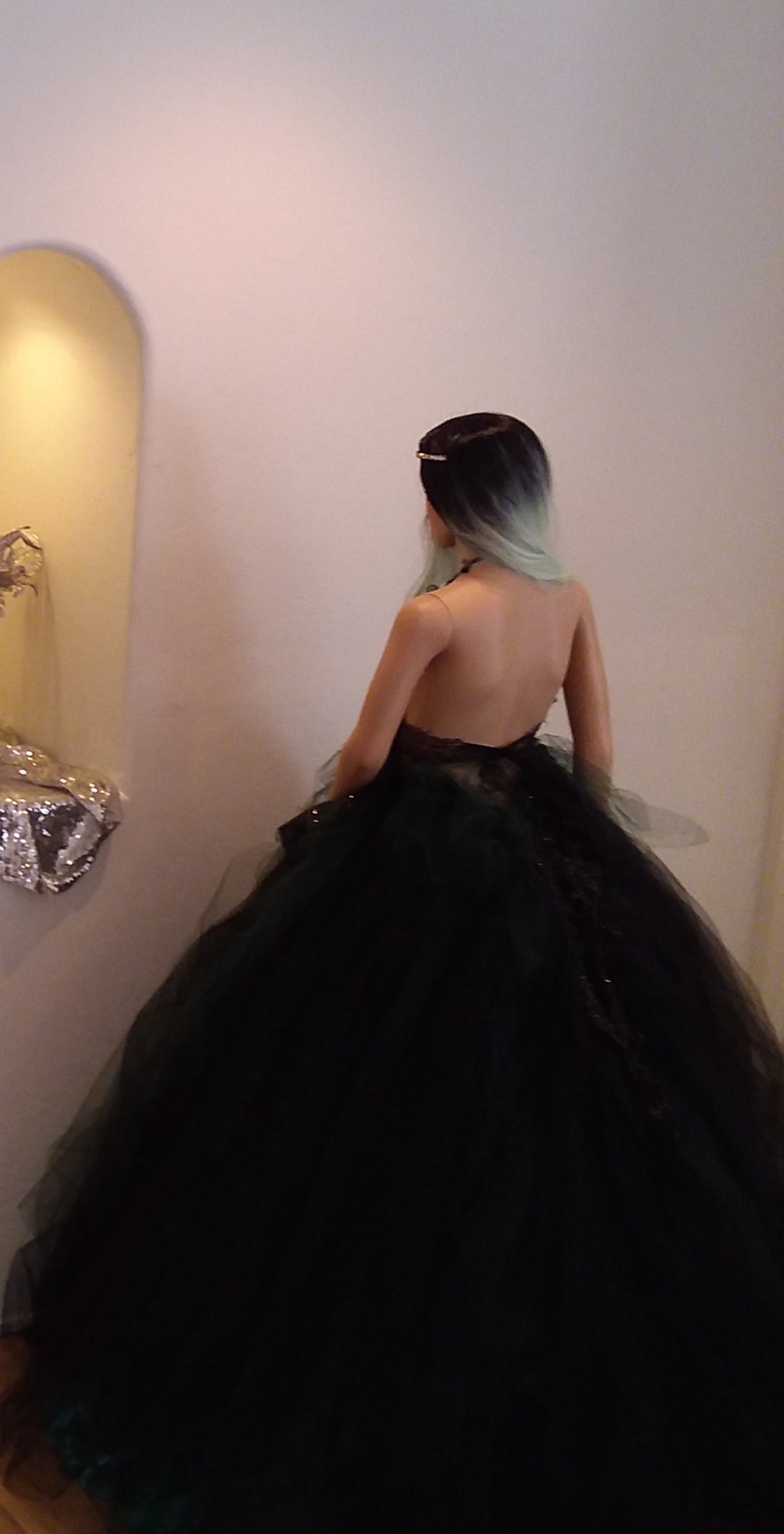 "ESPERANZA" Gothic Romance Black & Green Sequin Lace Tulle 3D Rosette Wedding Ballgown Set (SAMPLE GOWN SET)