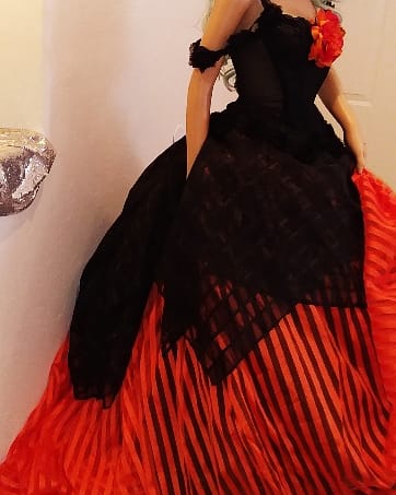 "DRUNELLA" Custom Order Gothic Romance Orange & Black Lace & Tulle Wedding Ballgown Set