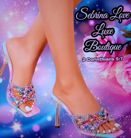 Flirty Rainbow Multicolor Beaded Mules