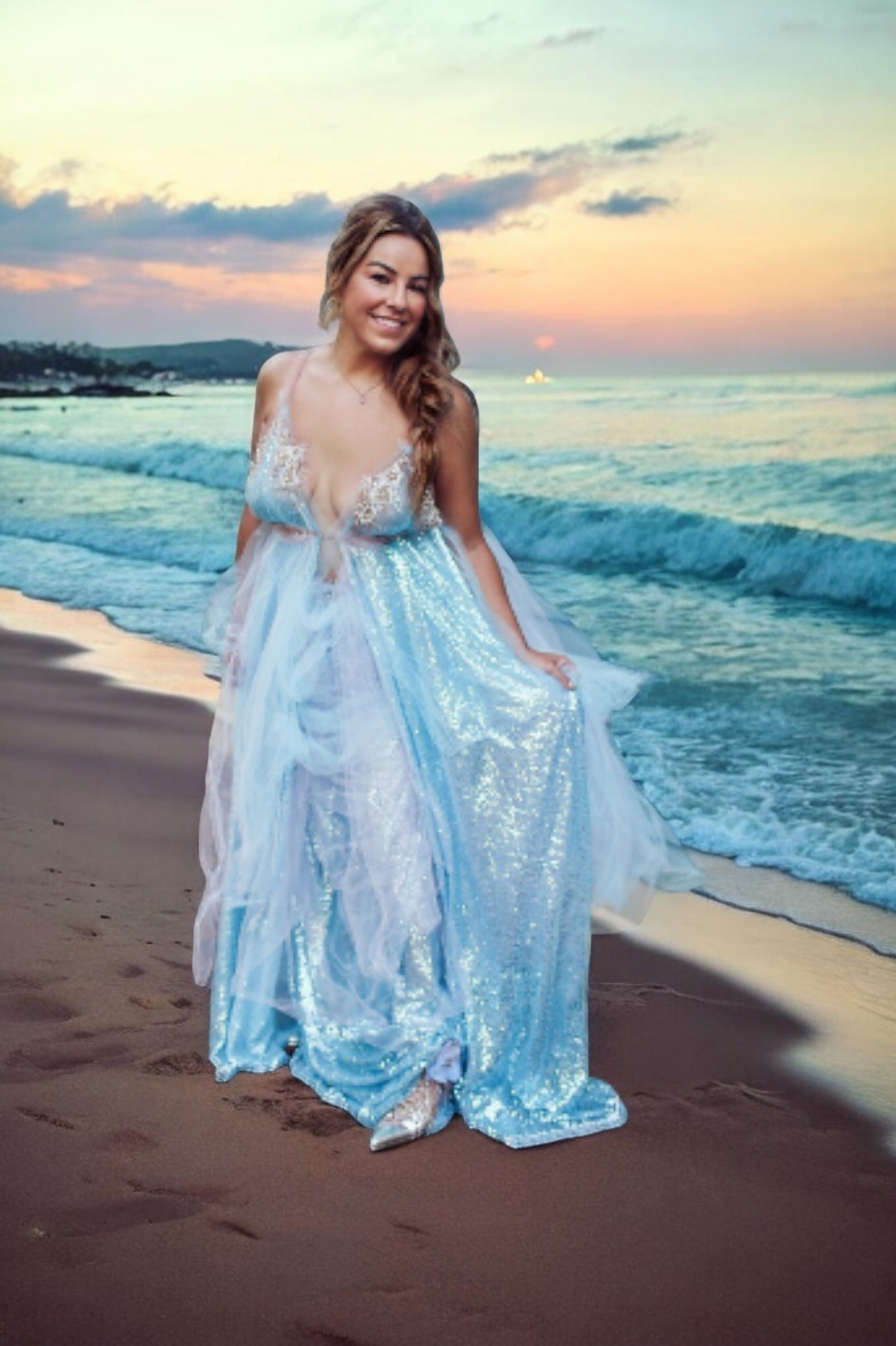 The "VERONICA" Ocean Sequin Lace Tulle Wedding Ballgown Set