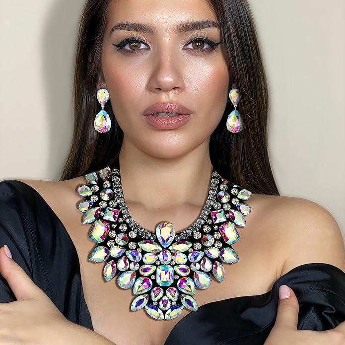Gothic Romance AB Multicolor Bejeweled Collar Necklace