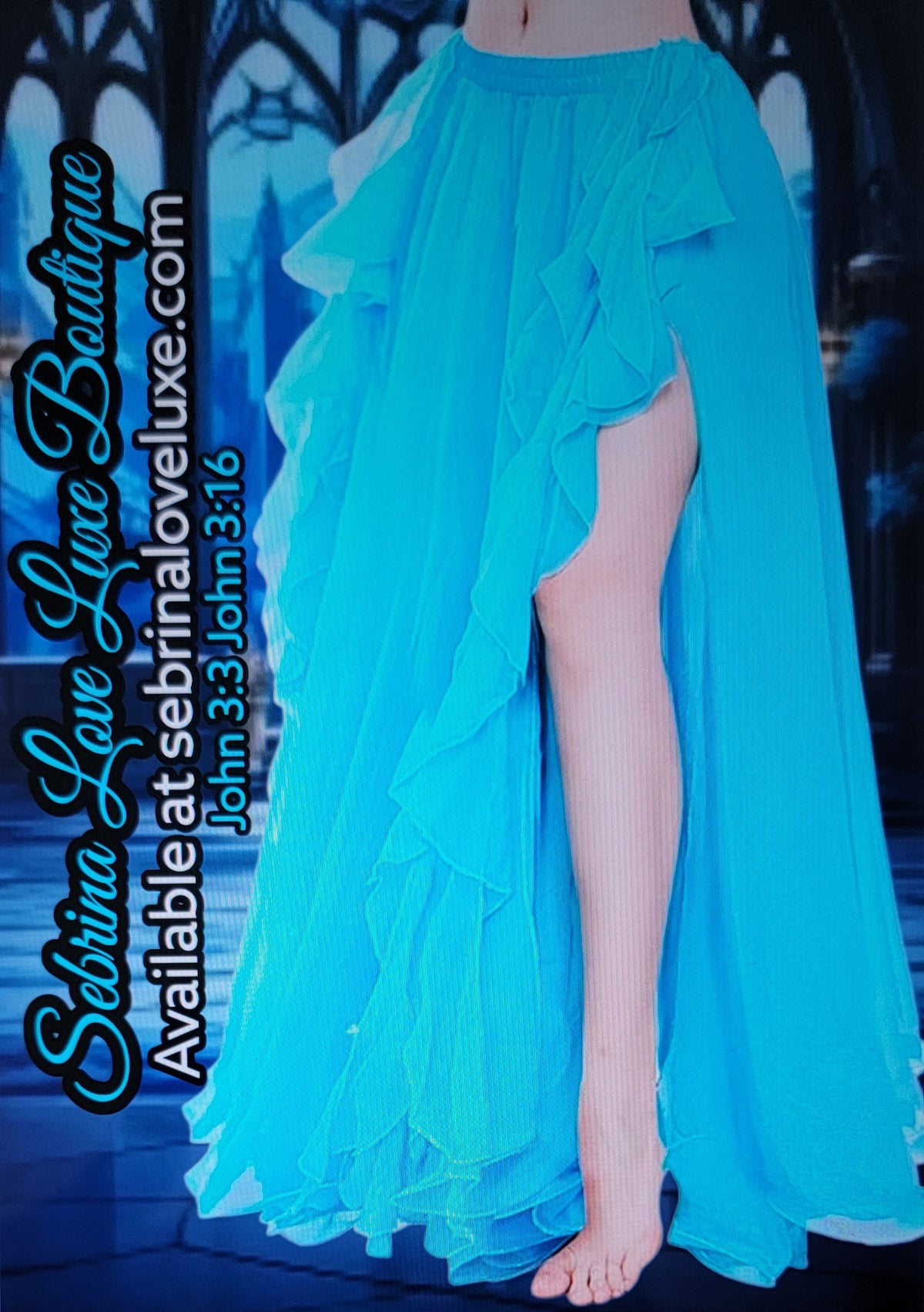 Romantic Ocean Blue Chiffon Ruffled Boho Maxi Skirt