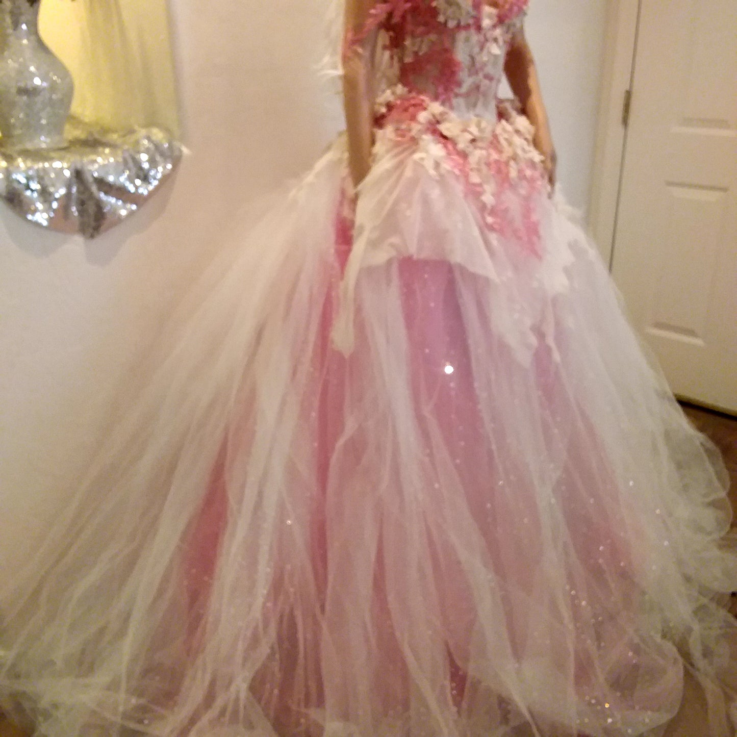 "ELLA" Ivory & Pink Lace & Tulle Wedding Ballgown Set