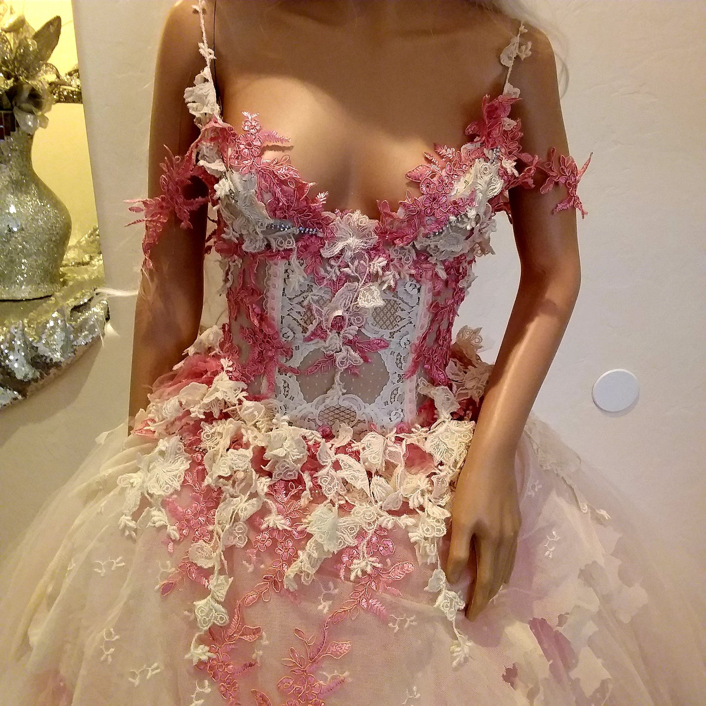 "ELLA" Ivory & Pink Lace & Tulle Wedding Ballgown Set