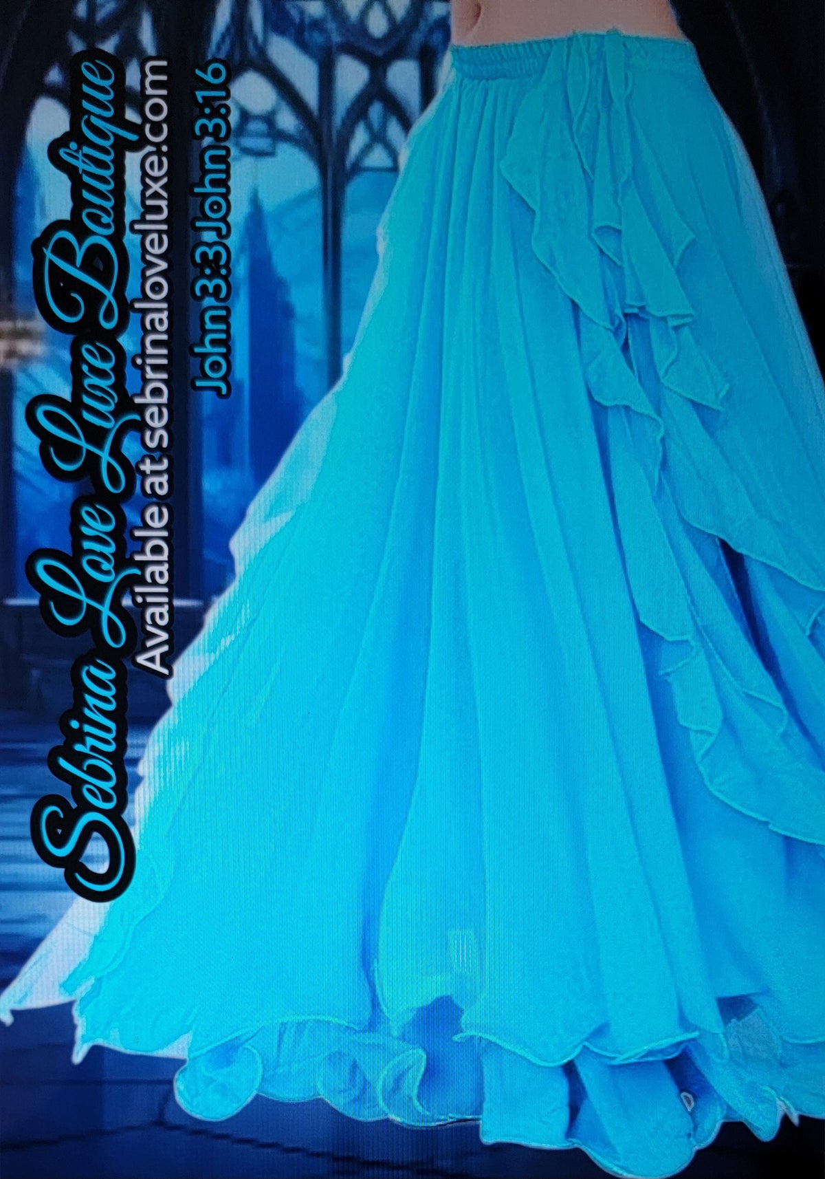 Romantic Ocean Blue Chiffon Ruffled Boho Maxi Skirt