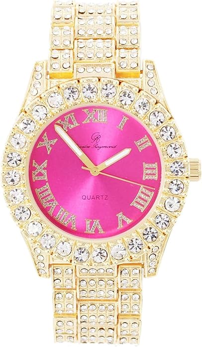 Elegant Gold & Hot Pink Diamante Crystal Bling Watch