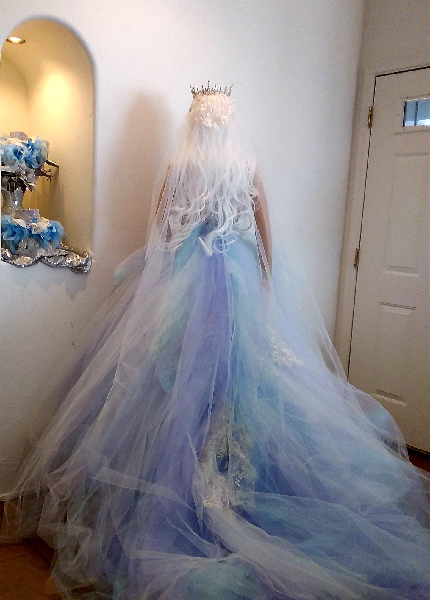 "MORWENNA" Lavender, Blue & White Lace & Tulle Wedding Ballgown Set