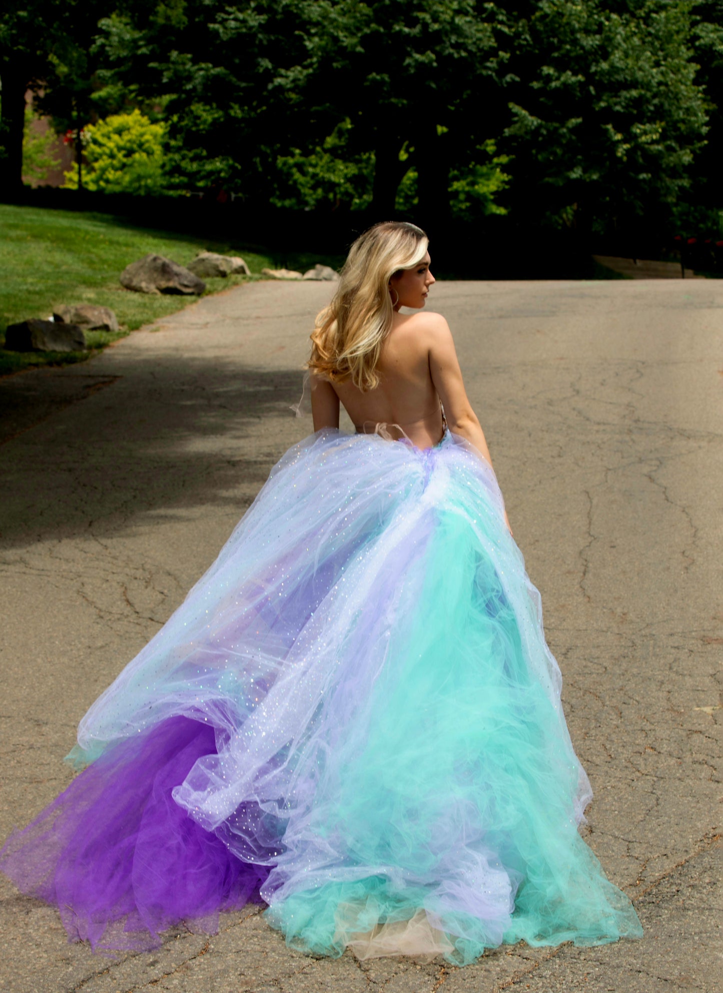 Sample Gown Set Only "LADY NATALIE" Blue Lavender White & Silver Wedding Ballgown Set