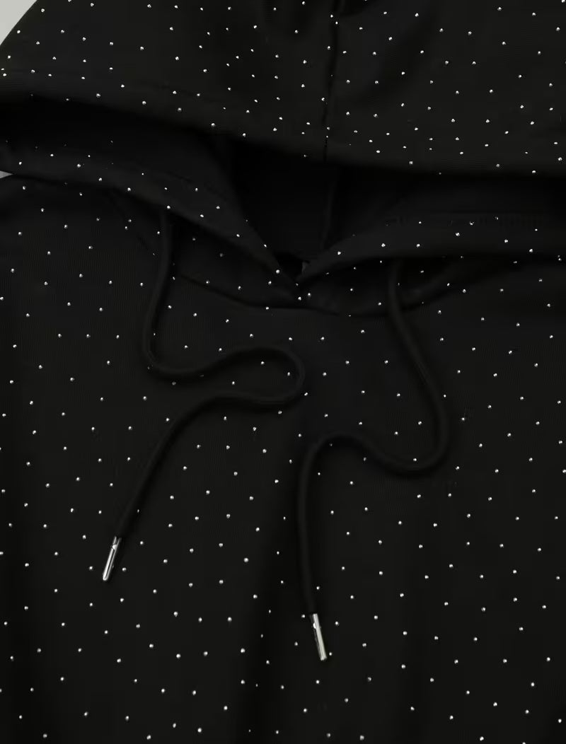 Cozy Black Rhinestone Cropped Sweatshirt & Jogger Pant Set